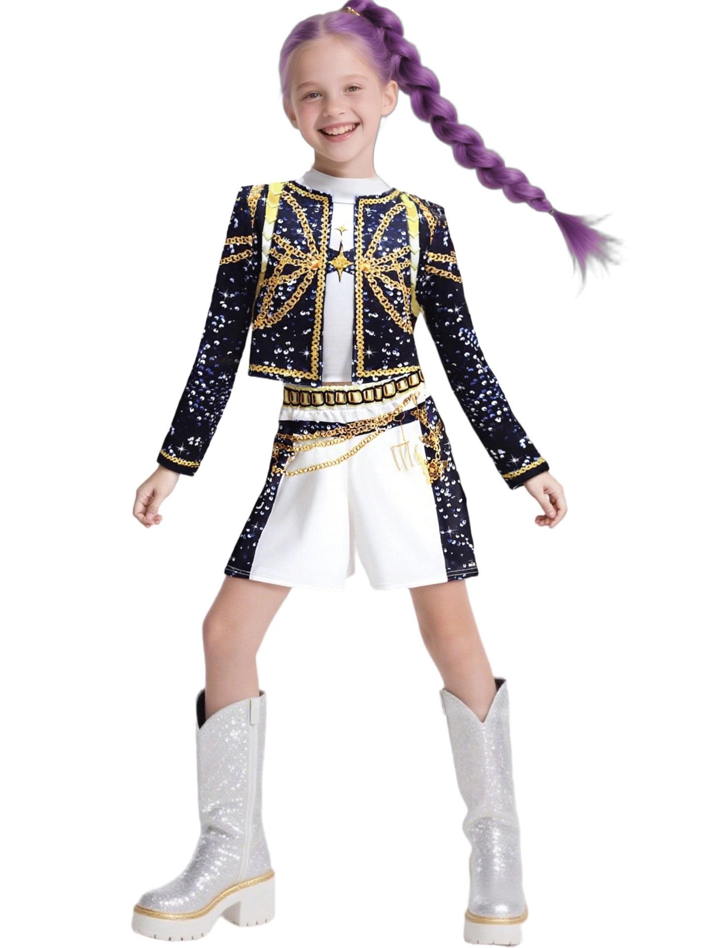 Kpop Dämonenjäger Cosplay Kostüm Rumi Zoey Mira Cosplay Mädchen Stil Kinder Bühnenauftritt Kleidung Halloween 100 cm black