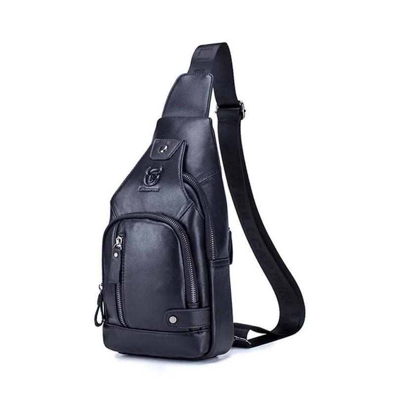 2024 neue 100% rindsleder Leder Casual Fashion Crossbody Brust Tasche herren leder tasche USB Lade Reise Schulter Tasche Daypack Männlich One size schwarz