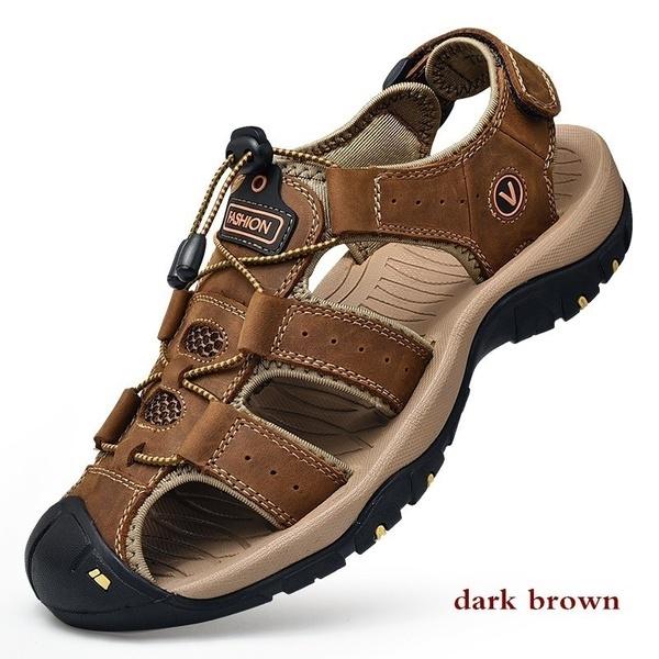 Herrenmode Casual Sandalen Outdoor Schuhe Echtes Leder Schuhe Sommer Strand Schuhe Watschuhe Plus Größe 38-48 43 dunkelbraune