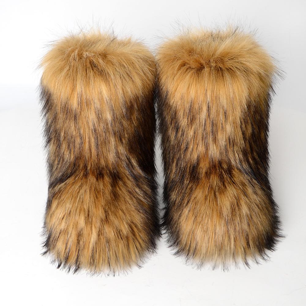 Frauen Neue Winter Pelz Einteilige Nachahmung Waschbären Pelz Warme Schnee Stiefel Pelzigen Schuhe Outdoor Stiefel 44 gelb