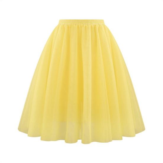 Damen Retro Ballettrock Elastischer Hoher Taille 3-Lagen Tüll Petticoat Tanzrock Karneval L gelb