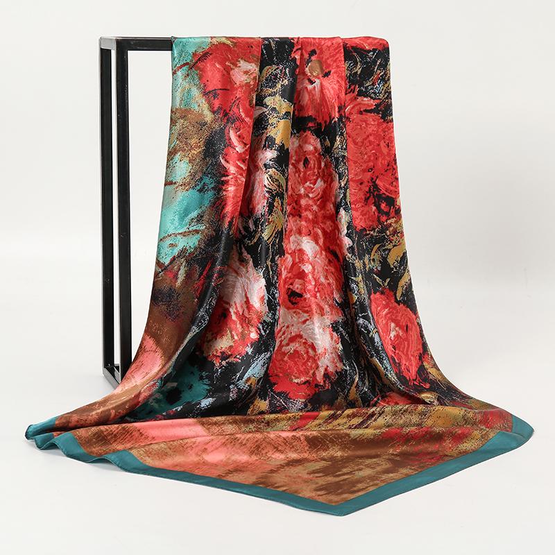 Mode Ölgemälde Quadratischer Damen Schal Großes Tuch 90x90cm Schal Foulard Damen Stola Bandana Muslimischer Hijab Stirnband NEU 90x90cm