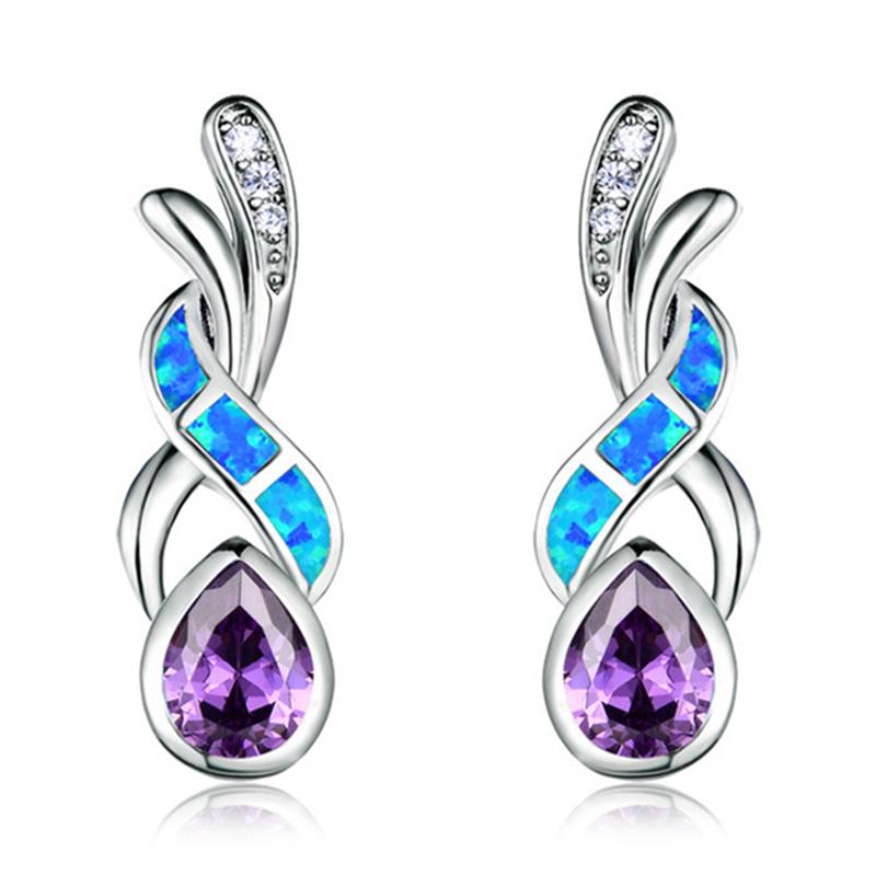 Boho Mode Damen Wassertropfen Lila Kristall Ohrringe Mode Imitation Blauer Feueropal Ohrstecker Für Damen Hochzeitsschmuck white