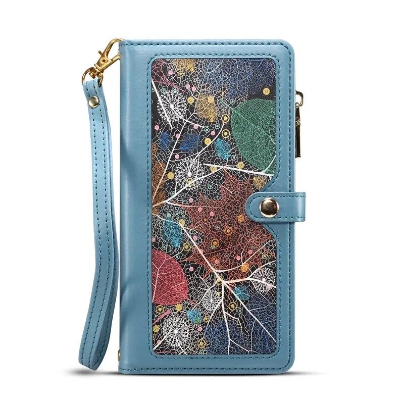 Reißverschluss-Brieftaschenhülle für Samsung Galaxy S24 Ultra 5G, Umhängetasche mit mehreren Kartensteckplätzen, Leder für Galaxy S23 S22ultra A24 A14 A54 A33 A53, Brieftaschen-Kartenhülle galaxy s23 blau
