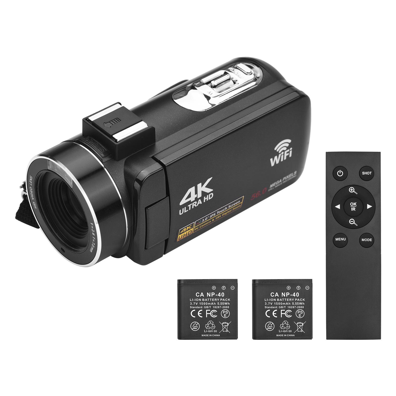 4K-Digitalvideokamera, WiFi-Camcorder, DV-Recorder, 56 MP, 18-facher Digitalzoom, 3,0-Zoll-IPS-Touchscreen schwarz