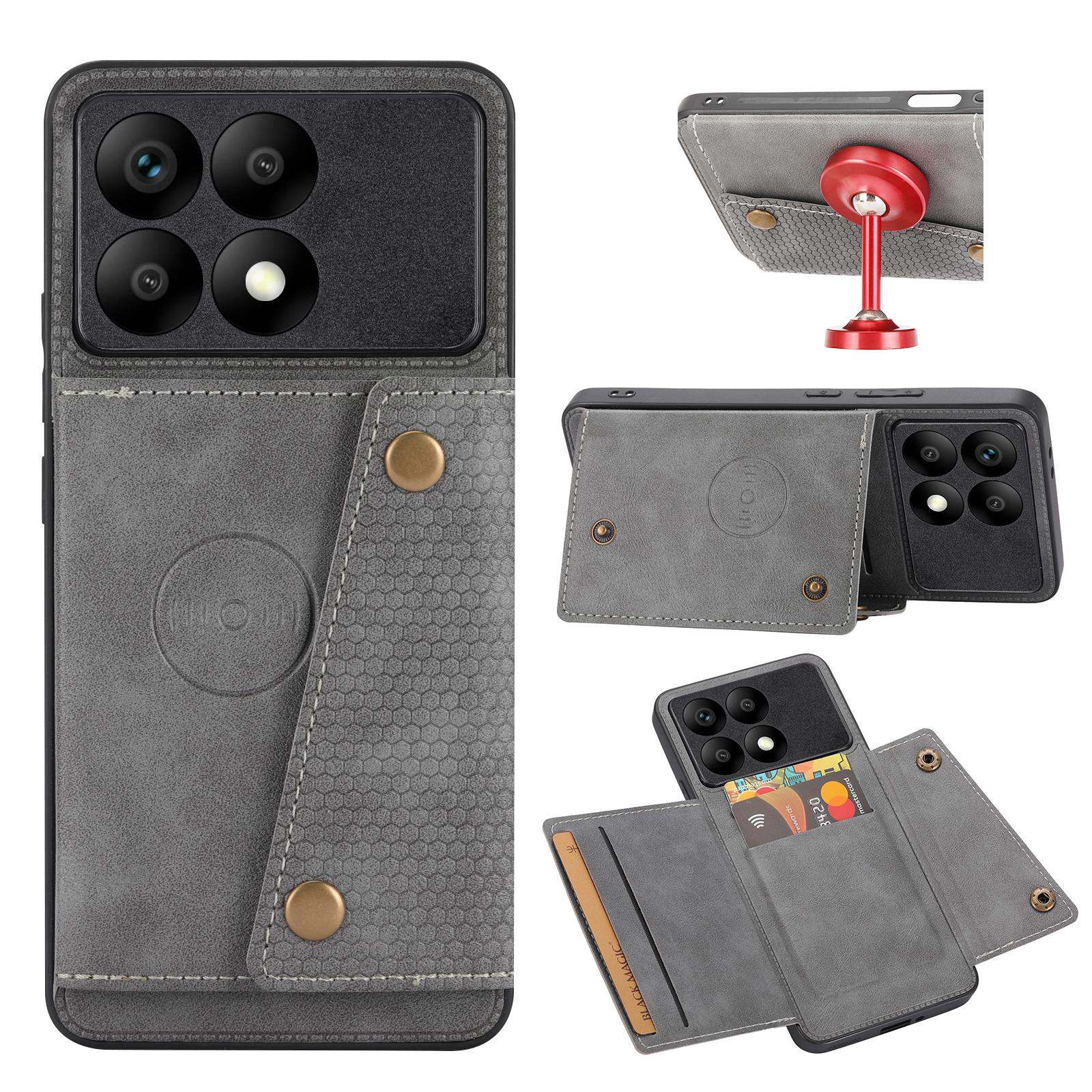 POCO X6 PRO 5G Flip Lederhülle Brieftasche Magnetische Kartenfächer Tasche Halter Rückseite Abdeckung Für Xiaomi POCO X6 PRO 5G Handyhüllen POCO X6 PRO 5G graue