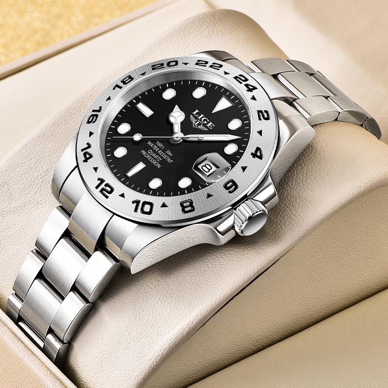 2022 LIGE Neue Uhren Für Männer Sport Quarz Armbanduhren Luxus Edelstahl Uhr mit Leucht Männer Uhr Sport Wasserdichte Uhr schwarz/silber