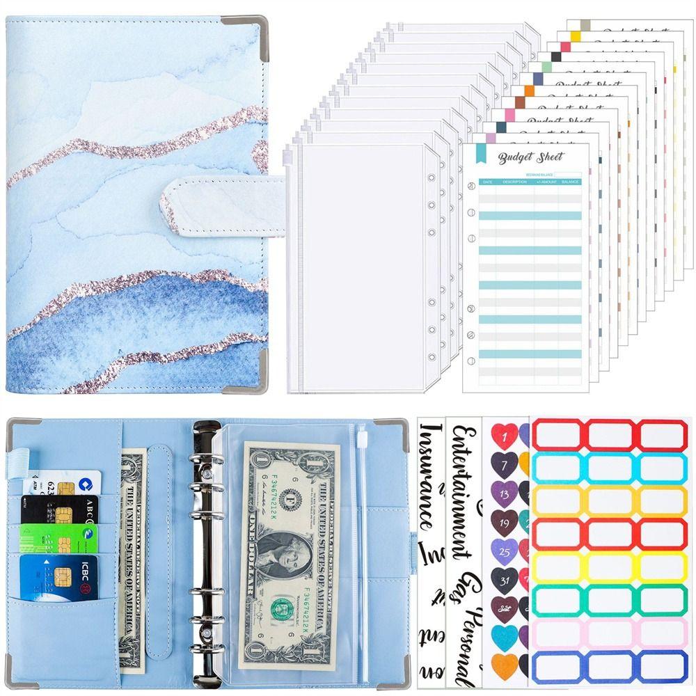 Taschen Bargeld Umschläge Bill Organizer Binder Notebook A6 Notebook Budget Binder Planer Binder Watercolor blue set