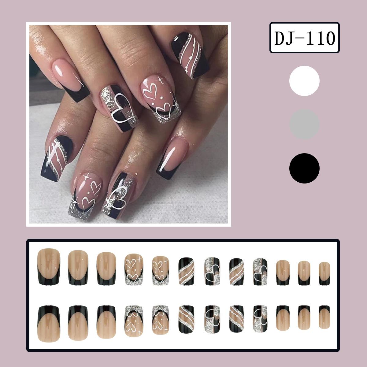 24 Stück quadratische Nailart-Aufdrück-Kunstnägel, französischer Glitzer, falsche Nägel, abnehmbares Liebesdesign, Valentinstag-Nagelspitzen