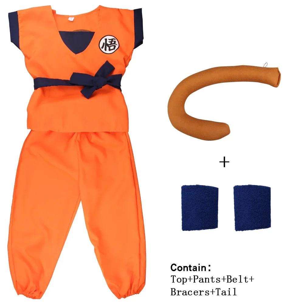Kinder Anime Son Goku Cosplay Kostüme Krillin Trainingskleidung Superhelden Outfits mit Super Saiyajin Perücke Comic Con Party Kostüm 110cm dargestellt