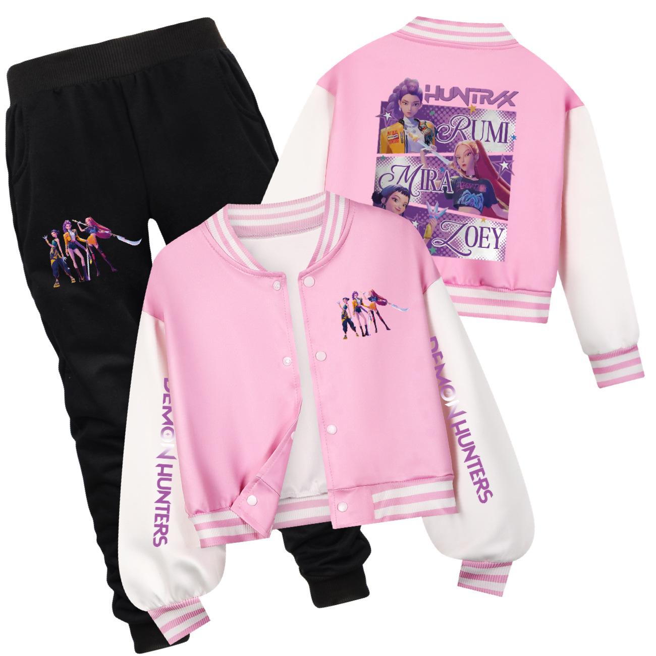 Kpop Hexenjäger Frühling und Herbst Kinder Kurzarm Baseball-Uniform Set 110cm rosa