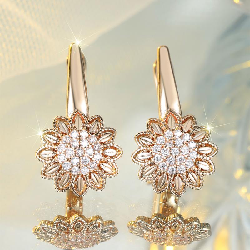Luxus Gold Farbe Sunflower Drop Ohrringe für Frauen Weiß Zirkon Hochzeit Party Persönlichkeit Schmuck Geschenke gold