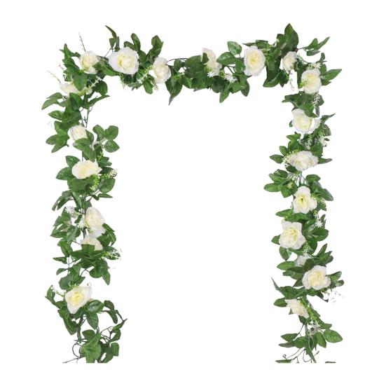 220 cm künstliche Rosengirlande, realistisch, für drinnen und draußen, zum Aufhängen, künstliche Blumenpflanzen, Ranke, Hochzeit, Frühling, Kaminsims, Kamin, Veranda, Treppe, Dekoration