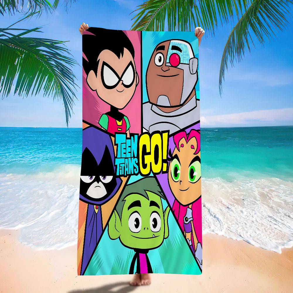T-Teen Titans Go Poster Strandtuch Bunte Handtücher für Mädchen Mikrofaser Schnelltrocknend Personalisiert Sandfrei Strand Yoga Spa Fitnessstudio Pool Cotton 50x100cm