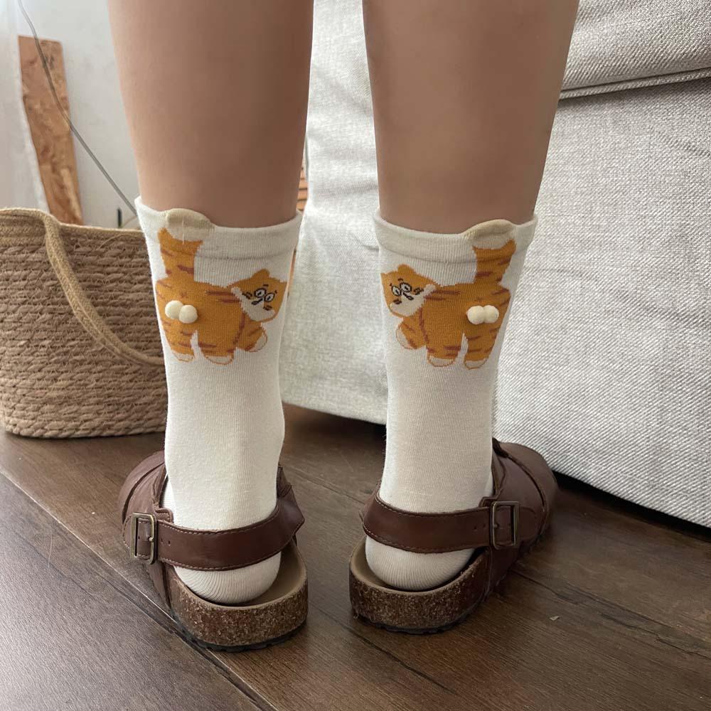 3 Paar Damen Niedliche Katzen Socken Frauen 3D Katzen Socken Ausgefallene Socken Frühling Herbst und Winter 3 Pairs weiß