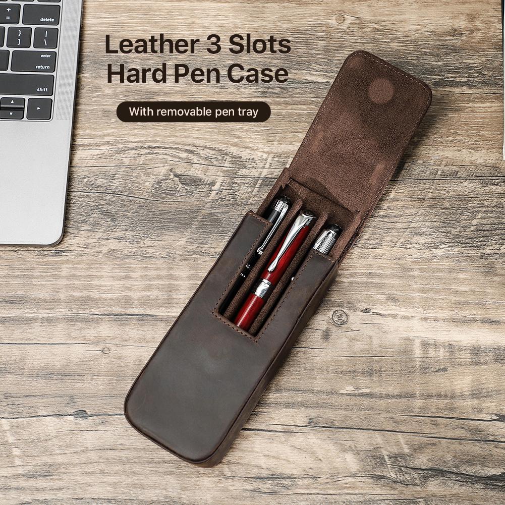 Echtes Leder handgemachte Stift Fall hohe Qualität Retro 2/3/6/12 Slots Unisex Stift Beutel Büro Schule liefert Briefpapier Box 3 Slots kaffeebraun
