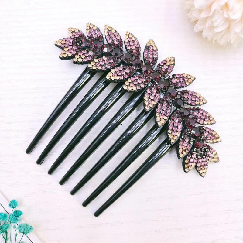 1PC Mode Haar Kamm Frauen Haarnadel Strass Haar Ornament Damen Headwear Haar Zubehör dunkle lachs