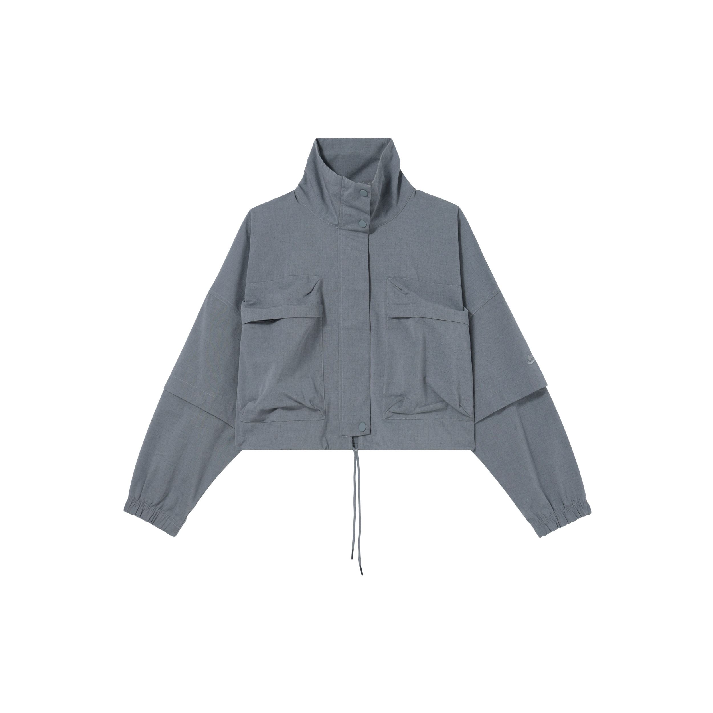 Nike Sportswear Tech Pack Einfarbige Stehkragen-Jacke mit Reißverschluss und kurzen Ärmeln für Damen, Jacke Heather-Gray DV8488-050 L