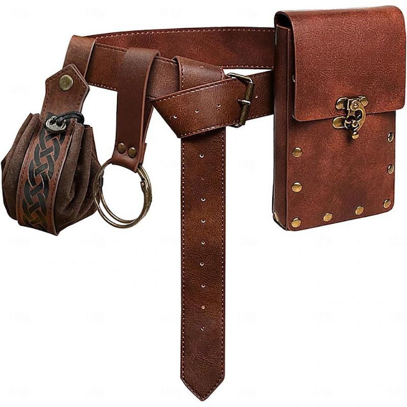 Stil-Kollision! Steampunk Handytasche mit mittelalterlichem Ledergürtel, die erste Wahl für Renaissance Cosplay Kostümzubehör black