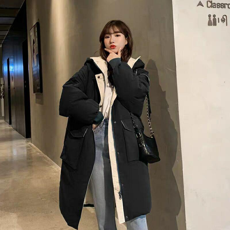 Damen Daunenmantel Winter Gepolsterte Jacke Koreanische Lose Dicken Mantel Brot Mantel Gepolsterte Jacke S schwarz