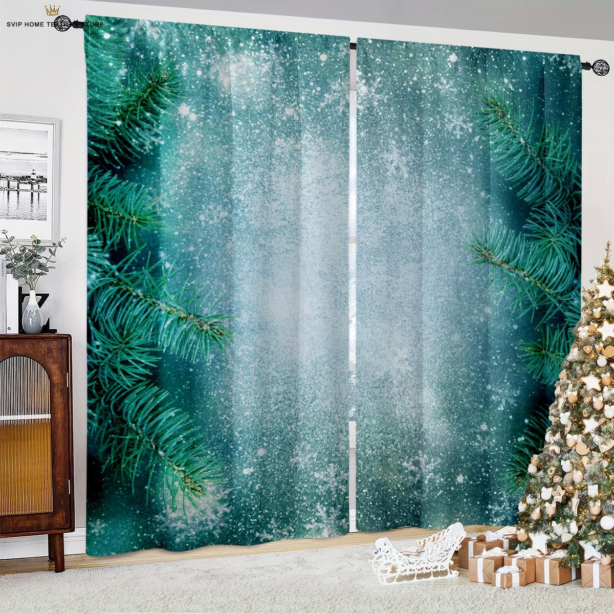 Weihnachtsbaum Schaufenster Neujahrsdekoration Gardine Stangentasche Maschinenwaschbar Schlafzimmer Esszimmer Dekoration Gardine W50X130H(CM)X2PCS&Rod pocket gray