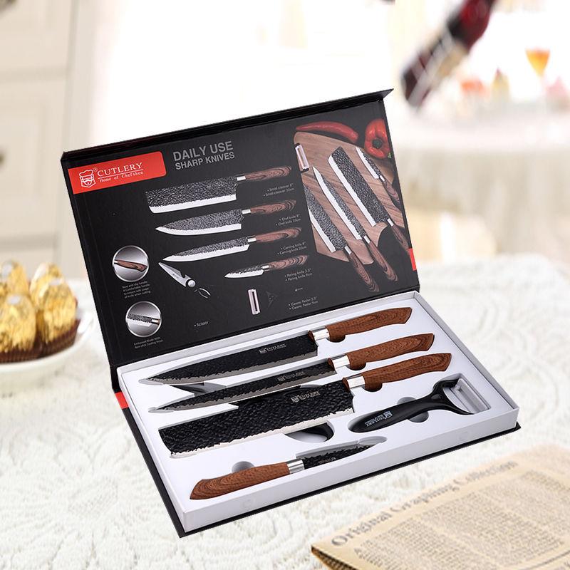 Edelstahl-Küchenmesser-Set, Werkzeuge, geschmiedetes Küchenmesser, Schere, Keramikschäler, Chef-Slicer, Schälmesser, Geschenketui 1 set