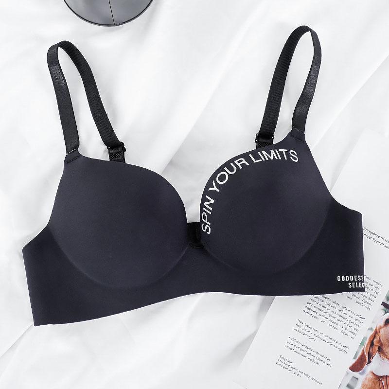 Frauen Nahtlose Bh Sexy Unterwäsche Push-Up Drahtlose Bralette Unterwäsche Mode Brief Muster Weibliche Dessous Bhs für Frauen 34/75AB schwarz