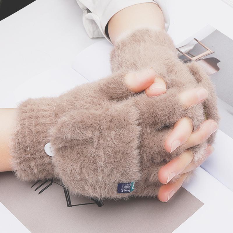 Mode Neue Warme Handschuhe mit Finger Kappen für Mädchen Herbst Winter Outdoor Anti Kälte Handschuhe für Männer Frauen Plüsch handschuhe für Studenten khaki