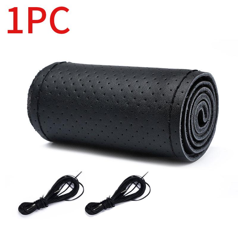 38 cm Top-Lenkradabdeckung aus echtem Leder, atmungsaktives Design/Auto-Lenkrad-Geflecht-Hülle, passend für Auto With holes schwarz