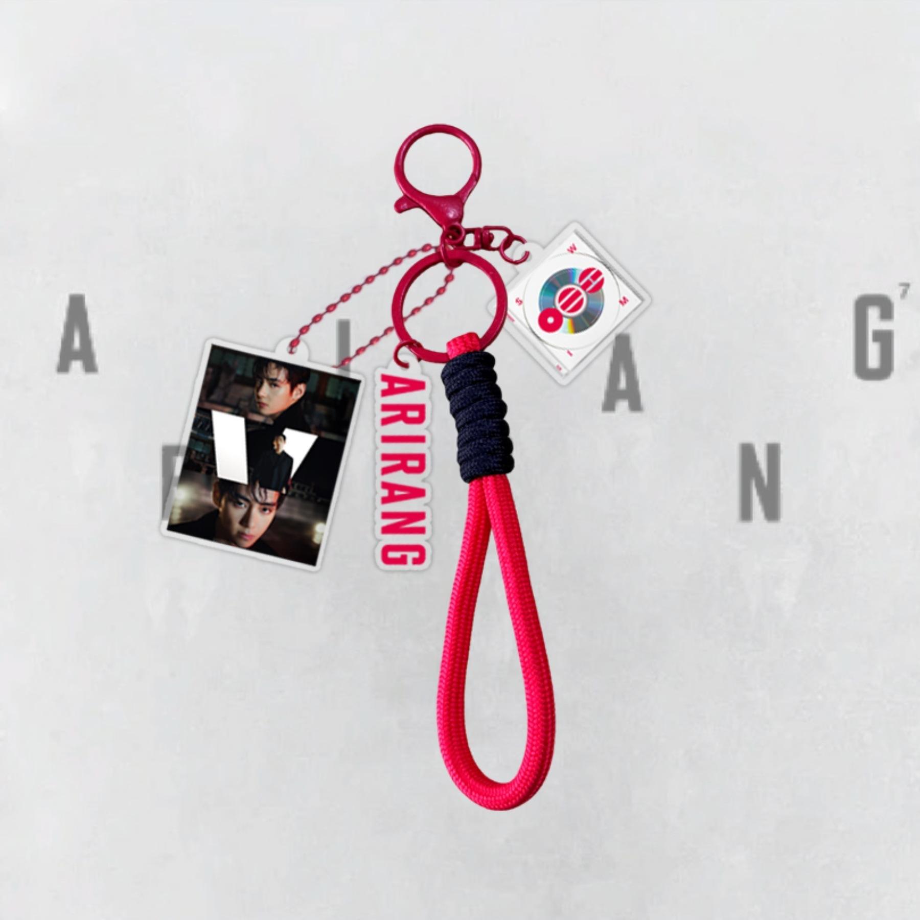 BTS ARIRANG Themen-Schlüsselanhänger, Bangtan Boys Foto-Anhänger mit rotem geflochtenem Seil, Kpop ARMY Fans Taschen-Accessoire, Kpop Idol Taschen-Anhänger für ARMY Fans V