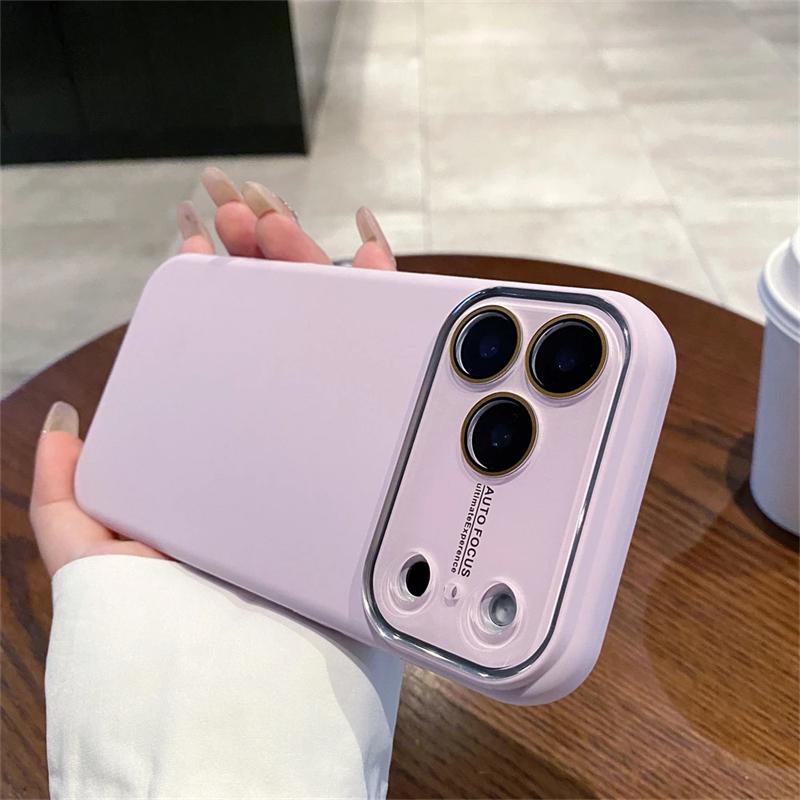 Flüssigsilikon Matt Solide Handyhülle für iPhone 17 Air 16 15 Pro Max 14 Plus 13 Große Fenster Kamera Schutzhülle Funda iPhone 17 Pro Max violett