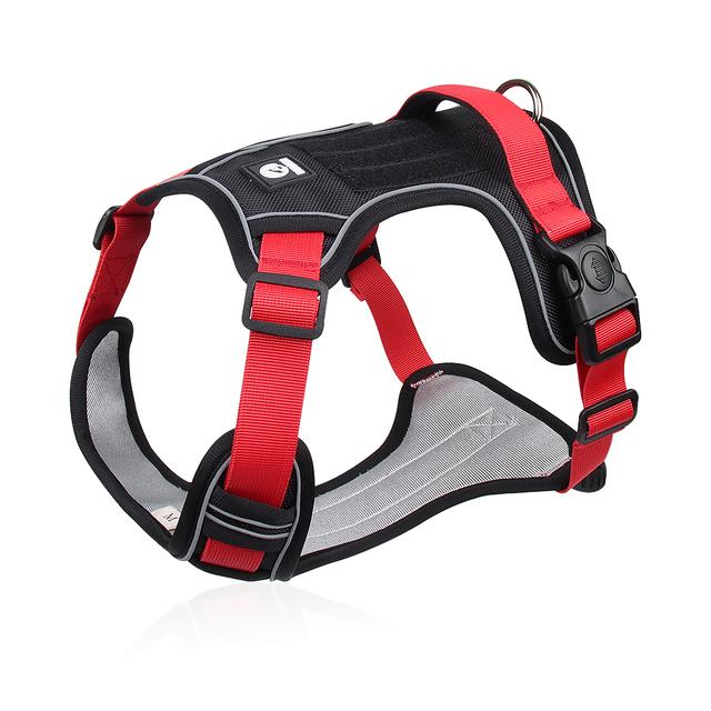 Hundegeschirr Weste Französische Bulldogge Nylon Hundegeschirr für große Hunde Verstellbare Sicherheit Große Windhunde Outdoor-Gehgeschirre L rot