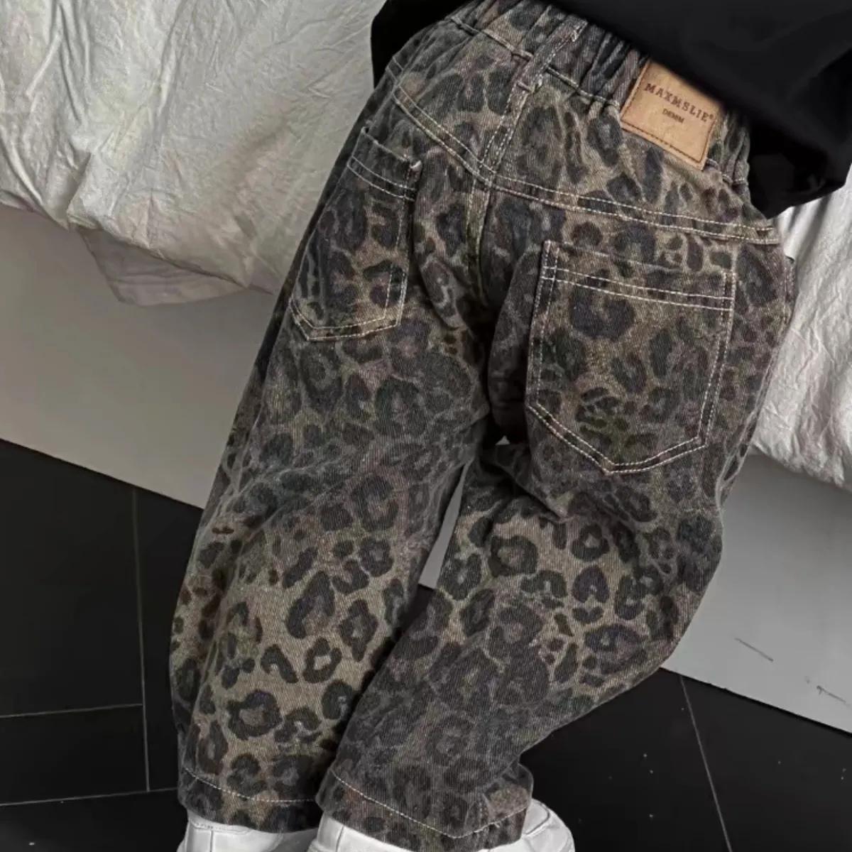 Hip Hop Casual Loose Kinderhosen Kinder Vier Jahreszeiten Reine Baumwolle Leopardenmuster Trendy Trendy Casual Hosen 130cm