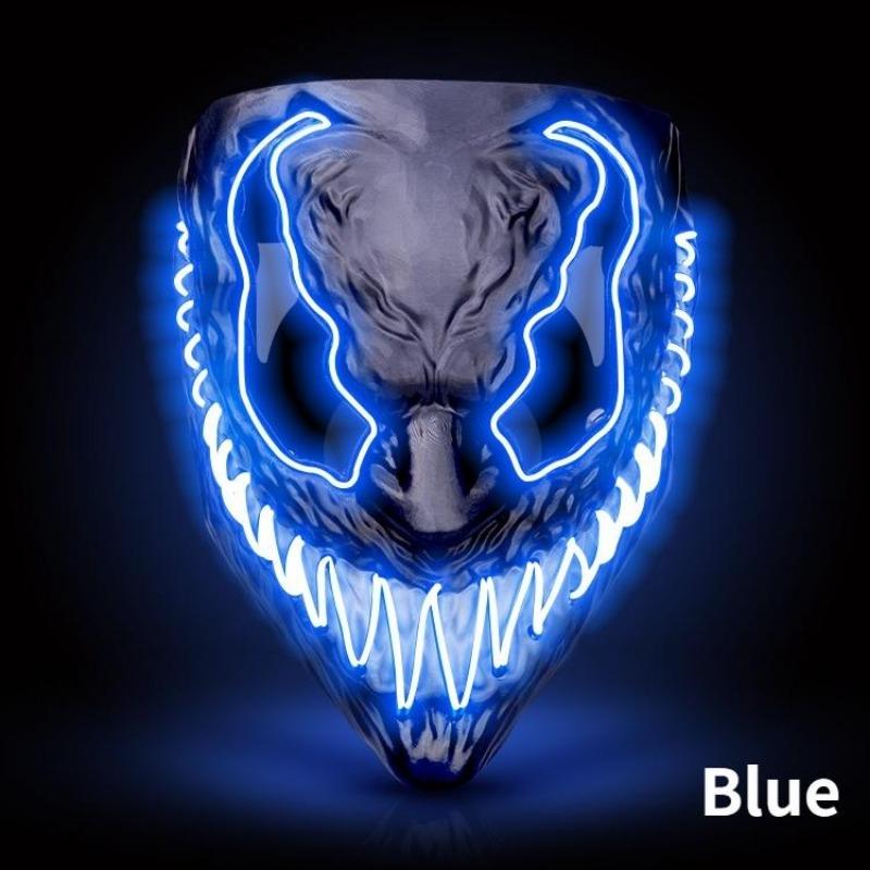 Halloween-Gruselmaske mit LED-Beleuchtung, mit 3 Beleuchtungsmodi, EL-Draht für Festival, Cosplay, Kostümpartys, Karneval für Erwachsene und Kinder