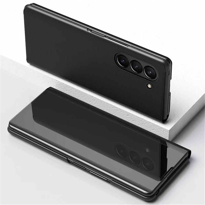A05S A05 A15 A25 A35 A55 Hülle Luxus Klare Spiegel Flip Leder Handyhüllen für Samsung Galaxy A05 A05S A15 A25 A35 A55 5G Stoßfestes Stand Book Cover For Samsung Galaxy A05S schwarz