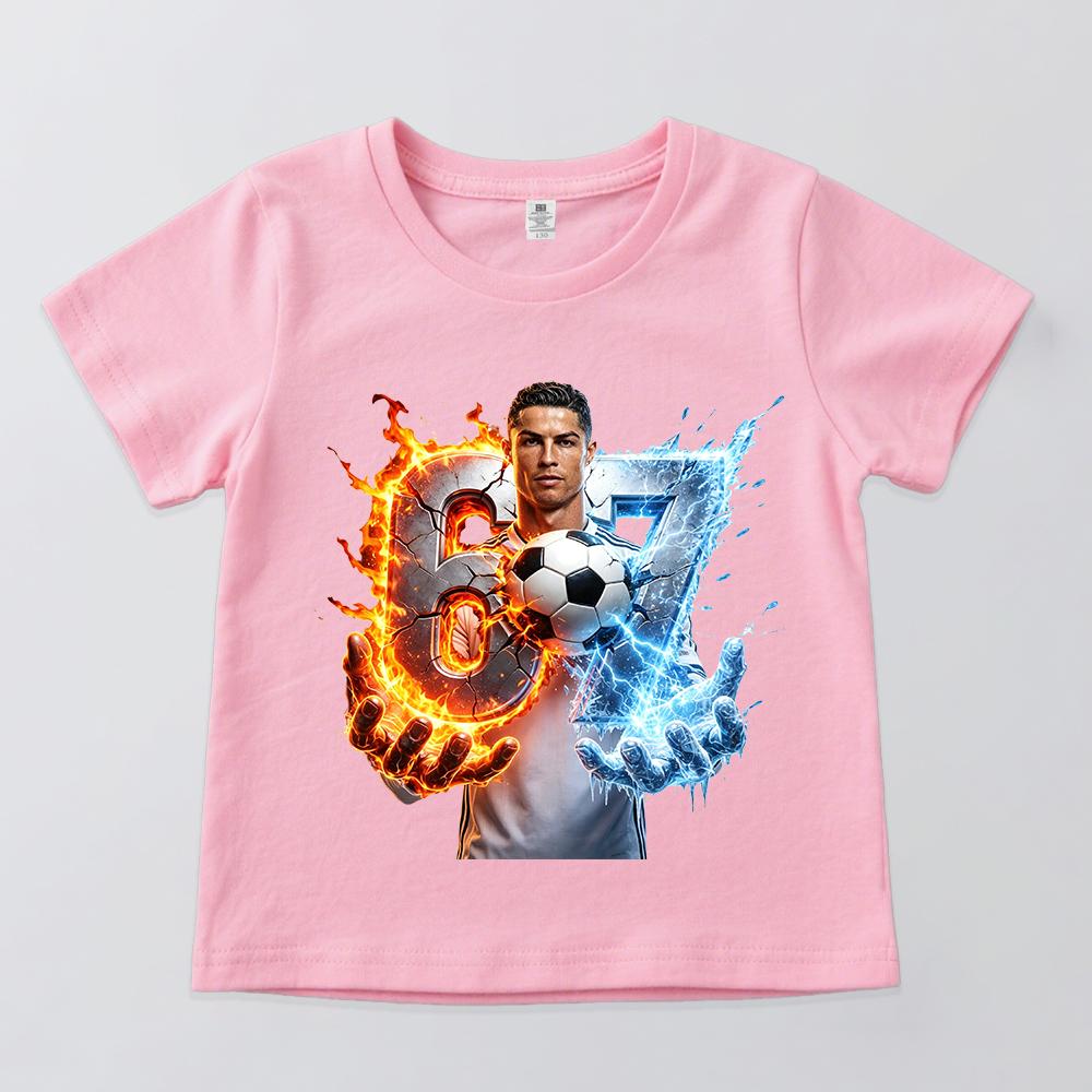 CR7 Ronaldo 67 Musterdruck Kinder T-Shirt Lässig Kinderkleidung für Jungen und Mädchen 120 pink