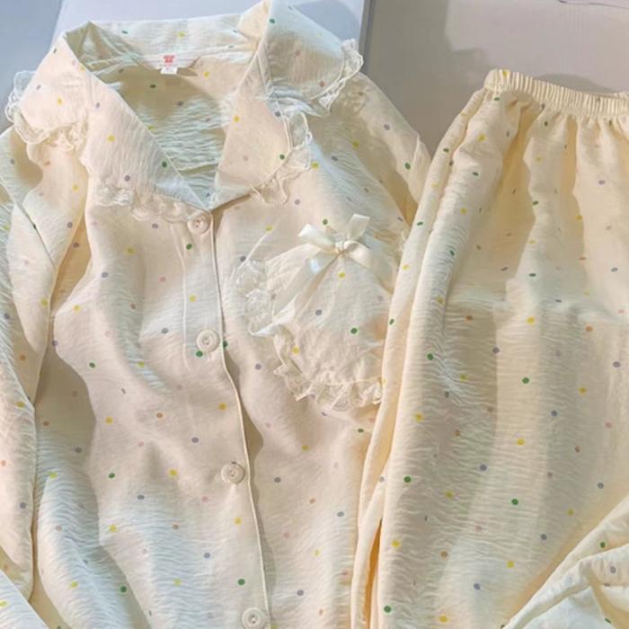 Pyjama in großer Größe für Damen, Pyjama-Set mit Cartoon-Print, Langarm-Oberteil + Hose, Hauskleidung, Hautfreundliches Pyjama-Set, Cardigan 5XL