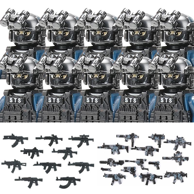 Militärfiguren Riot Police Soldat Bausteine Stadt Commando Einzigartige Kräfte SWAT Waffen Weste Steine Kinderspielzeug Geschenk gray