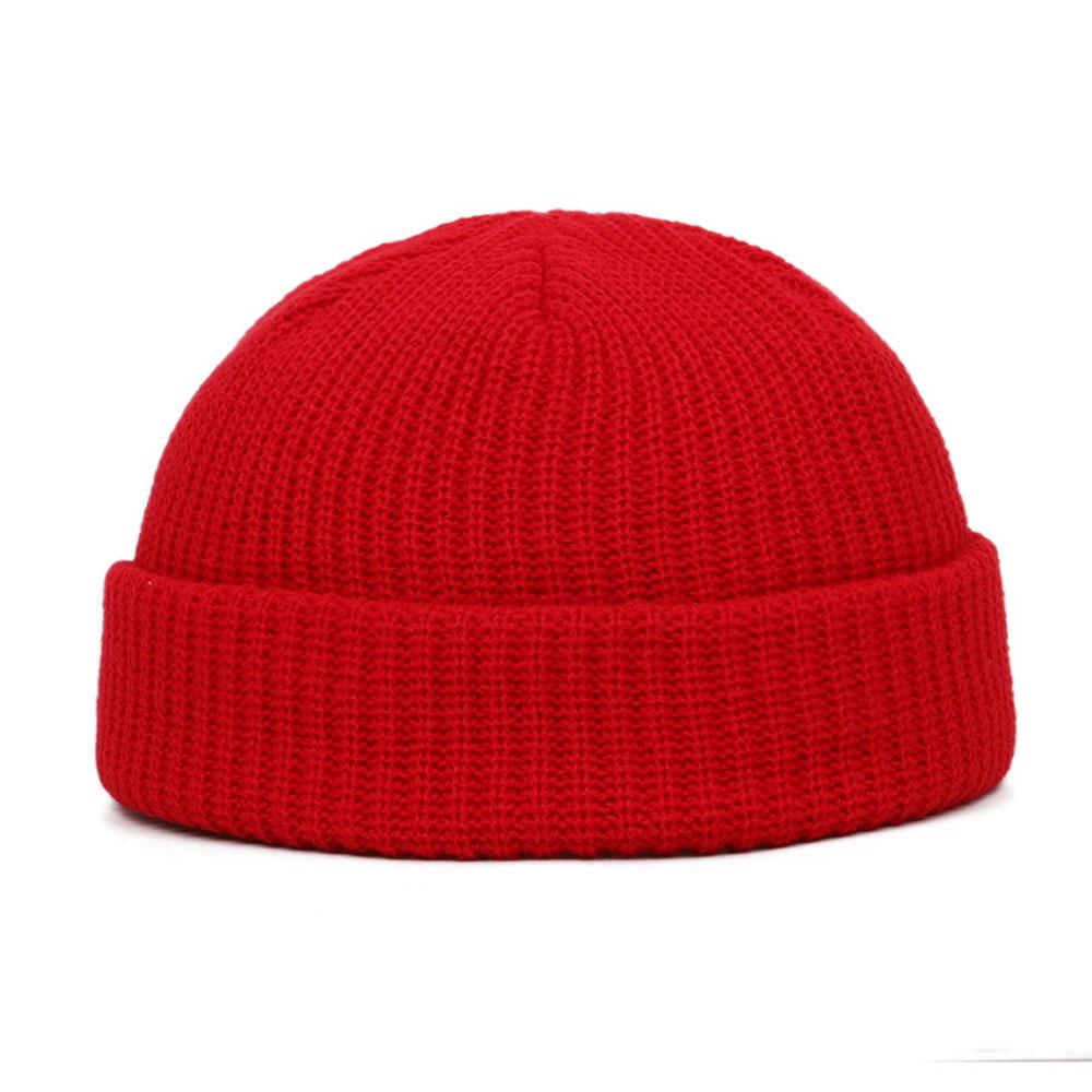 Winter Warme Mützen Casual Kurze Gewinde Hip Hop Hut Erwachsene Männer Weibliche Wolle Gestrickte Schädel Kappe Elastische Unisex One Size rot