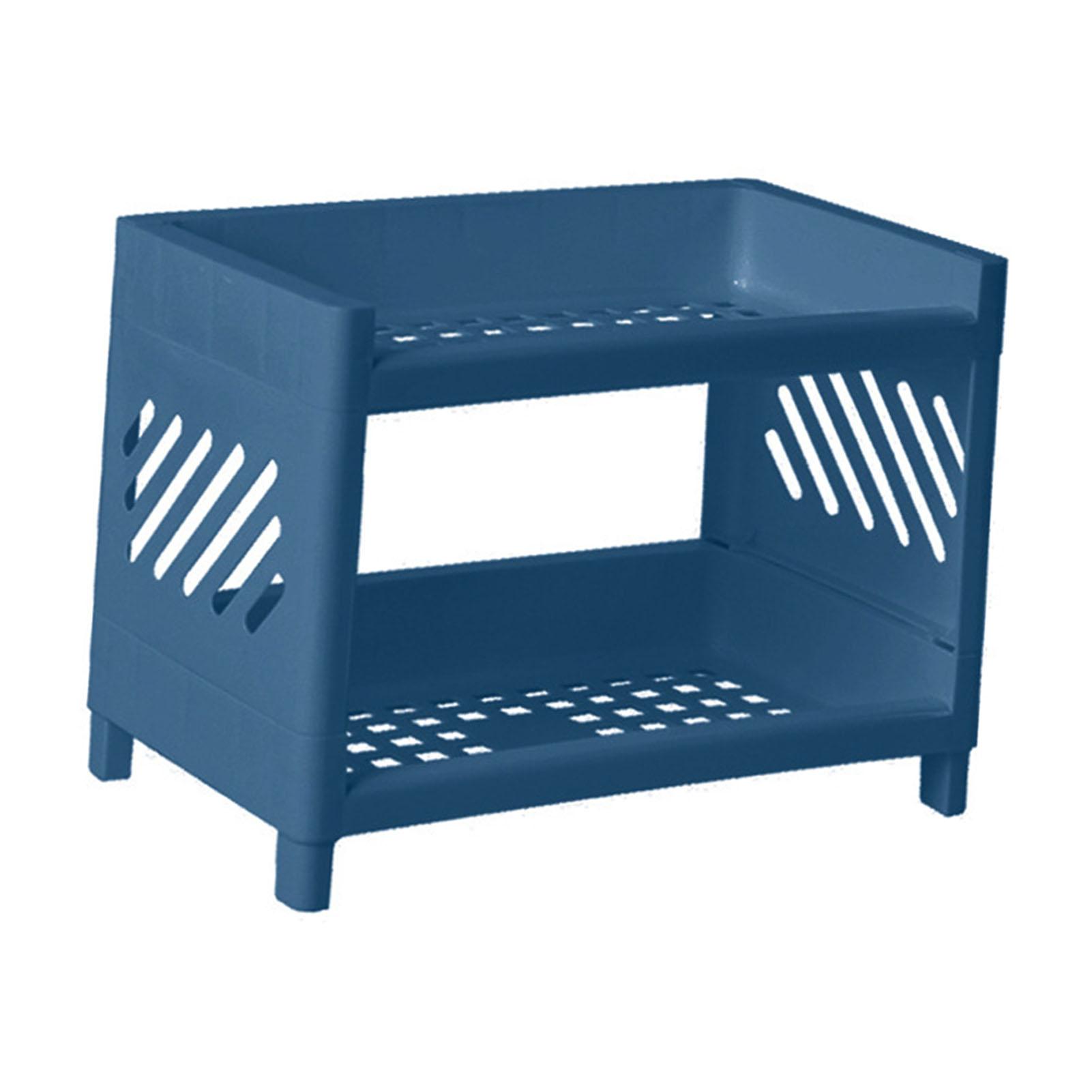 2-stufiges Desktop-Regal Kunststoff Desktop-Aufbewahrungsorganizer-Ablage für Schlafzimmer Wohnheim Büro Marineblau navy blau