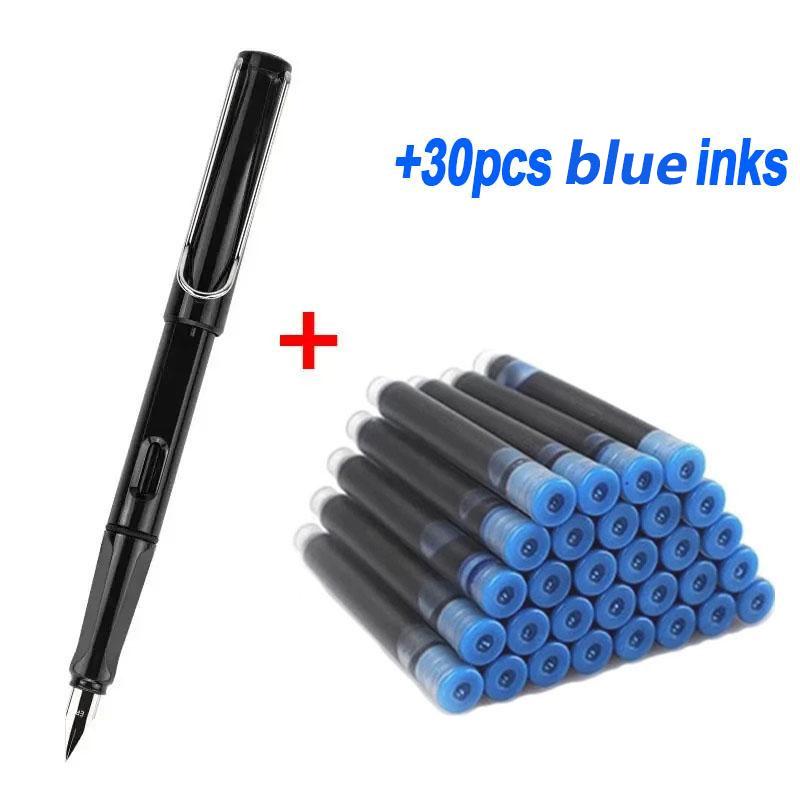 0,38 mm Füllfederhalter-Set mit 30 Tintennachfüllungen, Schulbedarf für Schüler, Kawaii-Briefpapier, Kalligraphiestift zum Schreiben 30pcs blue inks schwarz