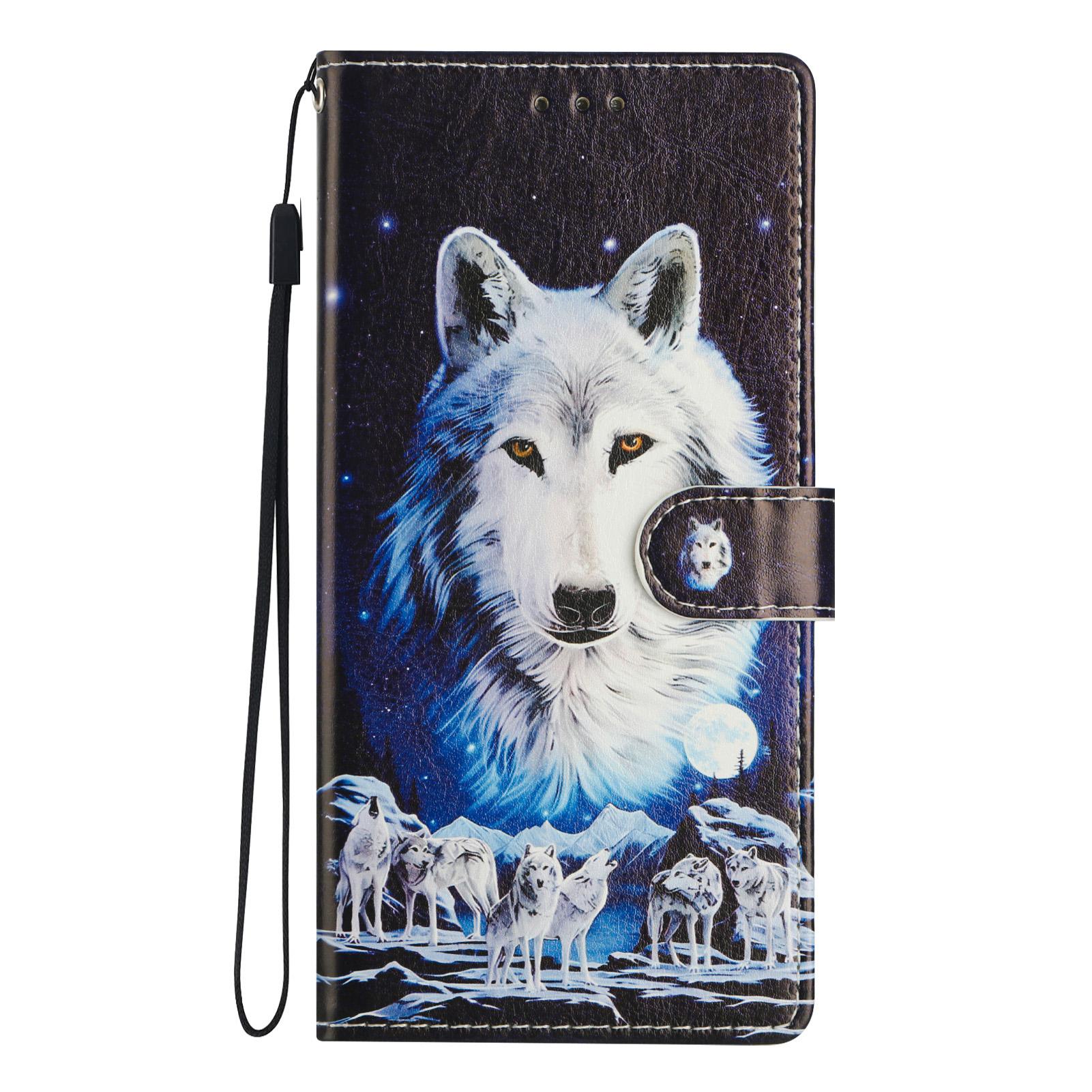 Mystisches weißes Wolfsmuster, PU-Leder, Brieftaschen-Handyhülle für iPhone, Samsung, Xiaomi Redmi, Motorola, Blackview, Oppo, Huawei, Honor, Google, ZTE, Ulefone, TCL Honor 9 Lite schwarz