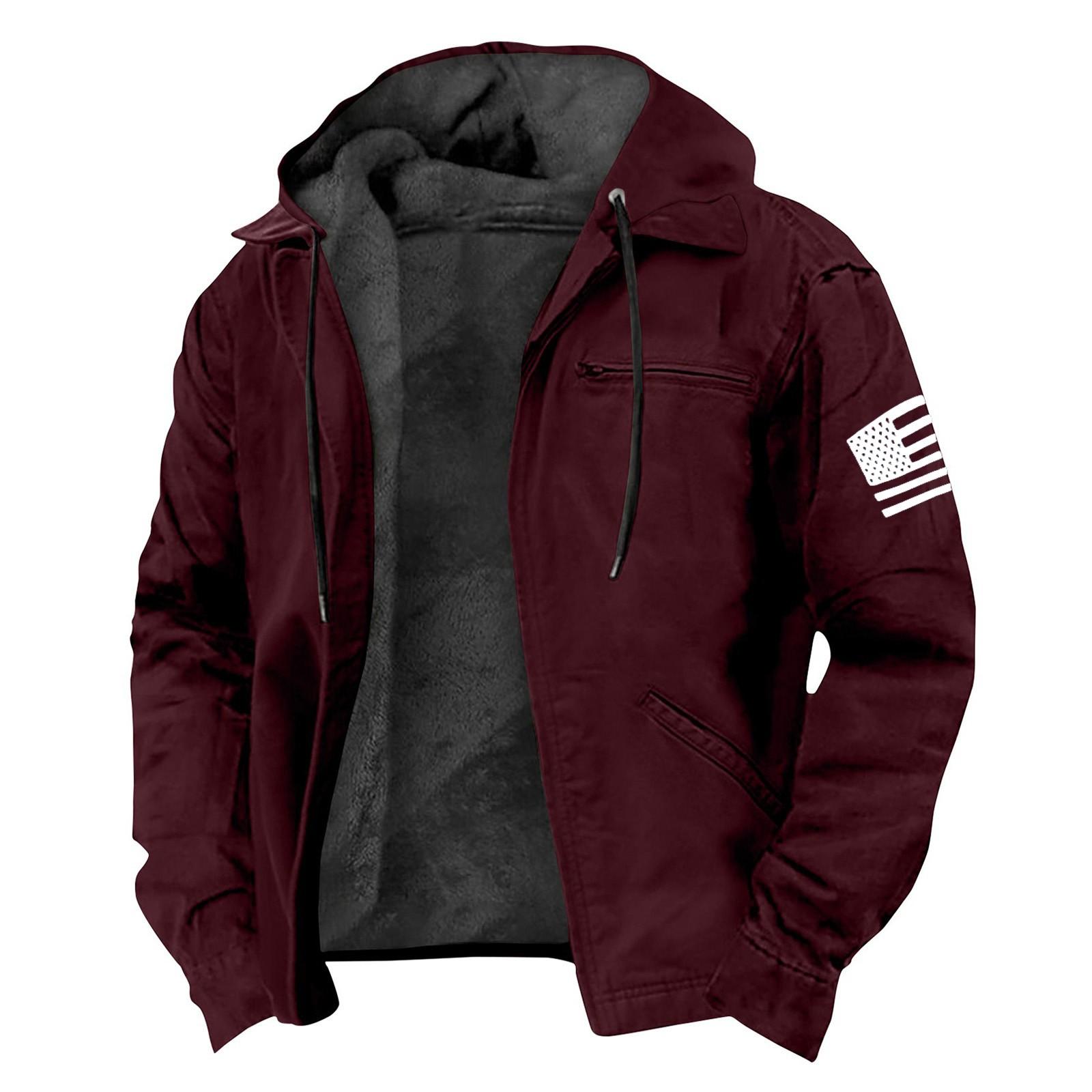 Lässige Herrenjacke mit Reißverschlusstasche und Kapuze, einfarbig, modisch, warme Herrenjacke XXXXXXL rot