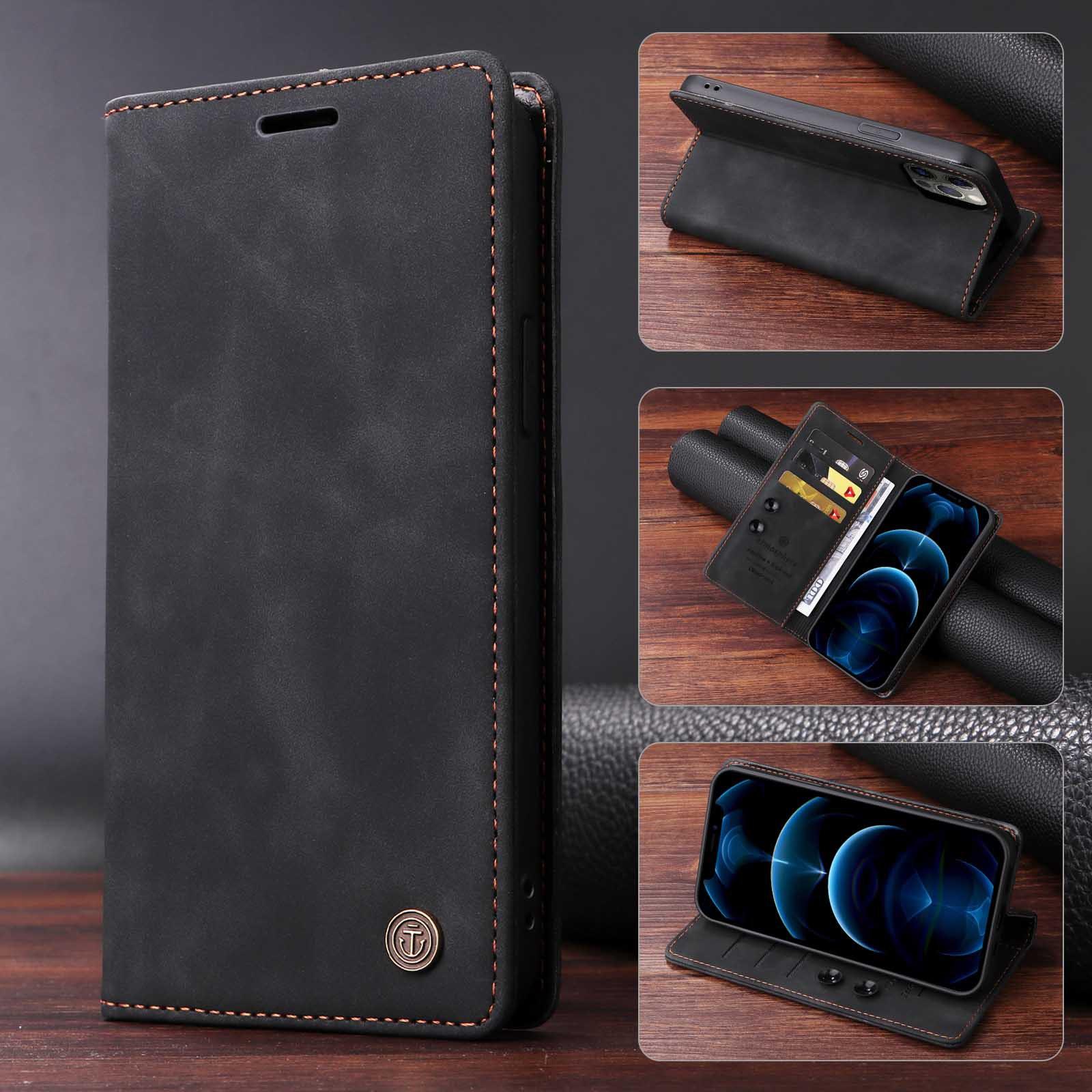 Für Samsung S24 Ultra S23 Plus S22 Flip Case Vintage Leder Kartensteckplatz Brieftasche Halter Abdeckung für Galaxy S23ultra S21 FE S10 S9 S8 Plus Note 20Ultra 10+ Samsung S23 FE schwarz