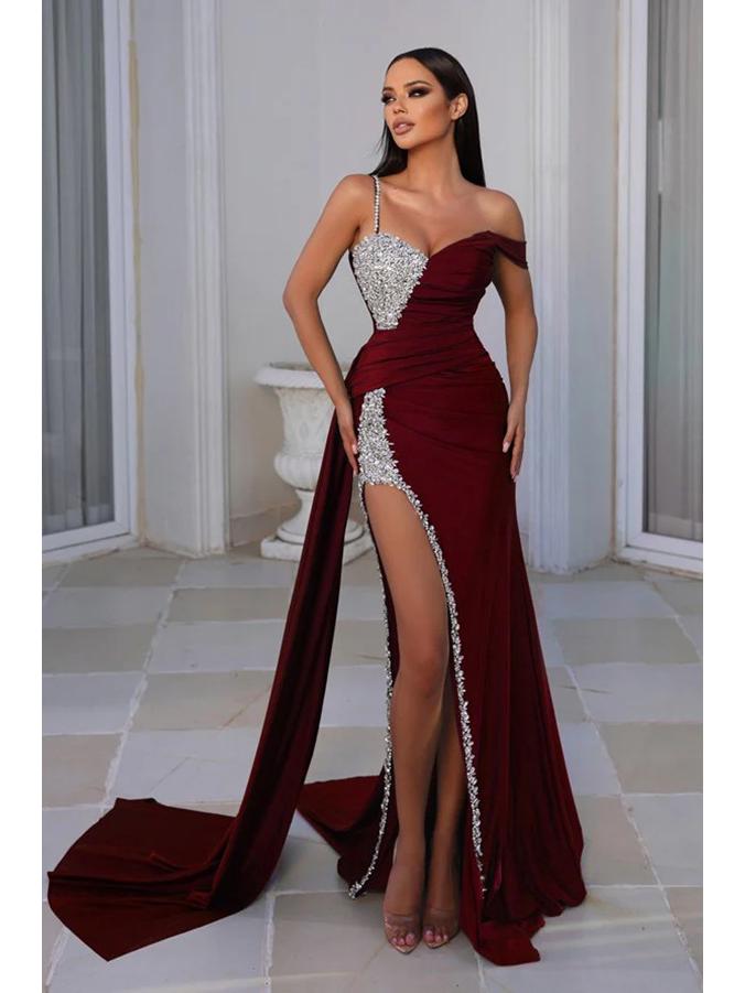 Damen Sexy Pailletten Abendkleid für Formelle Anlässe XXL wein rot