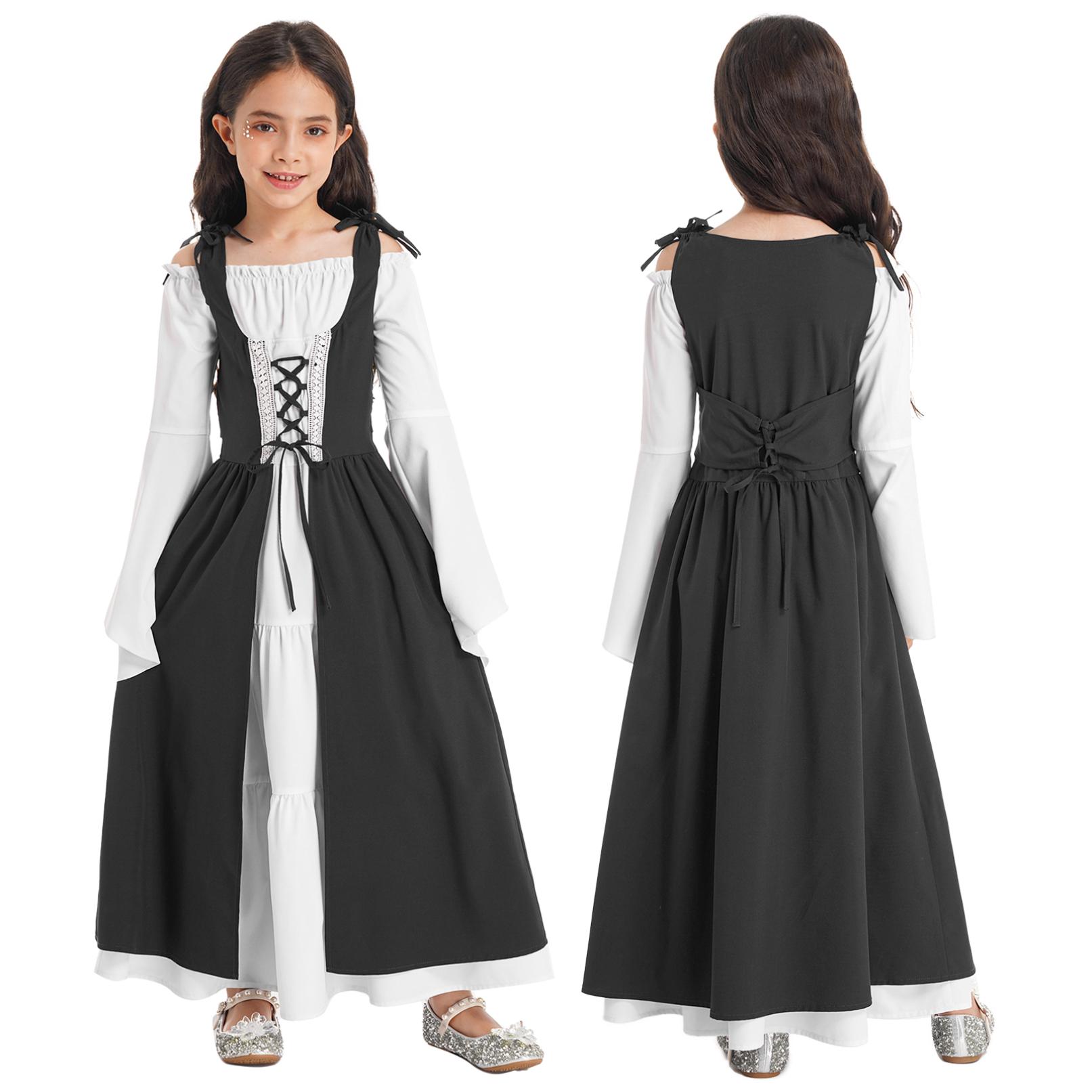Mädchen Mittelalter Kostüm Renaissance Mittelalter Prinzessin Maxikleid Halloween Karneval Kostüm Cosplay Partykleid 15-16 Years schwarz