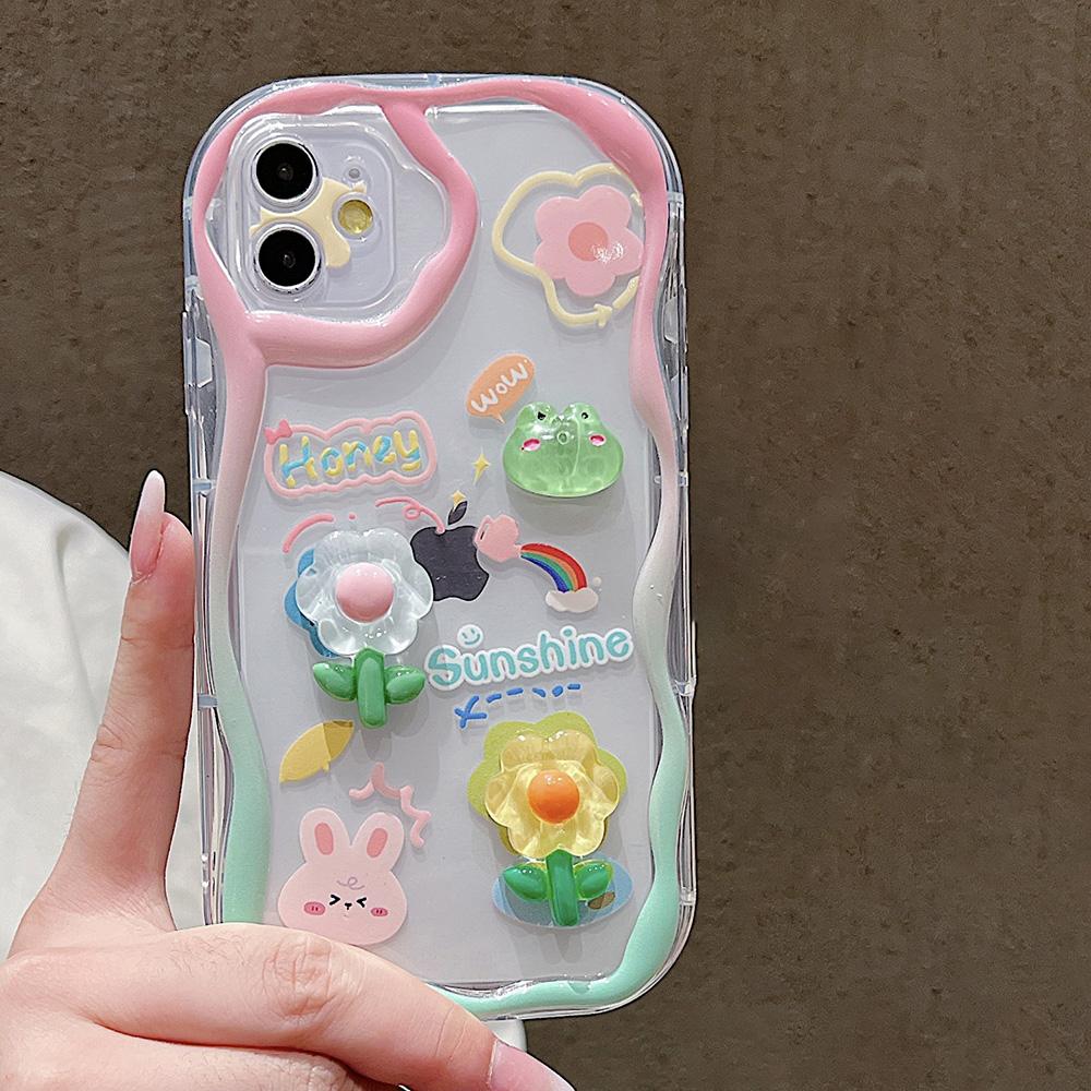 Niedliche 3D-Blumen-Handgelenkkette Handyhülle für iPhone 11 Hülle iPhone 14 15 16 13 12 Pro Max XR X 7 8 Plus SE Lanyard Klare Weiche Hülle For iPhone 16 Plus