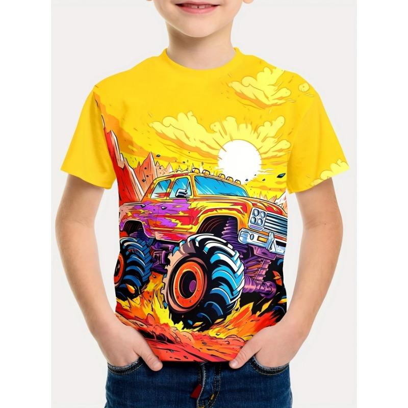 2025 Kinderbekleidung Auto 3D-Druck Jungen T-Shirt Grafik T-Shirts Kurzarm Mädchen Kleidung Lässig Rundhals Kinder Top 140