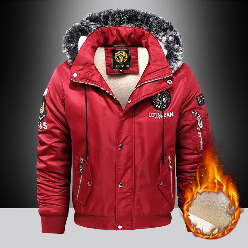 Herbst Winter Neue Ankünfte männer Oberbekleidung Stilvolle Große Pelz Kragen Mit Kapuze Mäntel Winter Parkas Warme Mäntel Kleidung Mantel XXXXL rot