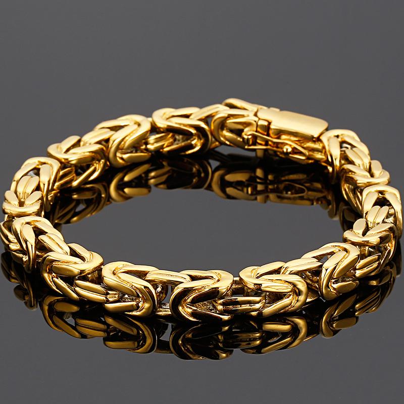 Hiphop-Kettenarmbänder für Männer, verblassen nie, goldfarbenes Edelstahlarmband, männliches Handgelenk, 21 cm, klassisches Herrenschmuck-Zubehör 19CM gold